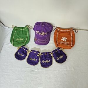 Crown Royal Hat Cap Logo Strapback Large & Mini Gift Bags Gold Embroider Stitch